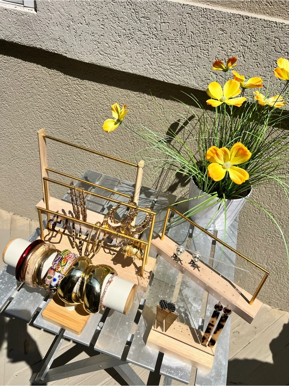 Gold and Wooden Jewelry Display Set